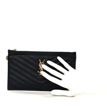 Saint Laurent Grain De Poudre Chevron Monogram Large Bill Pouch Black 3 of 18