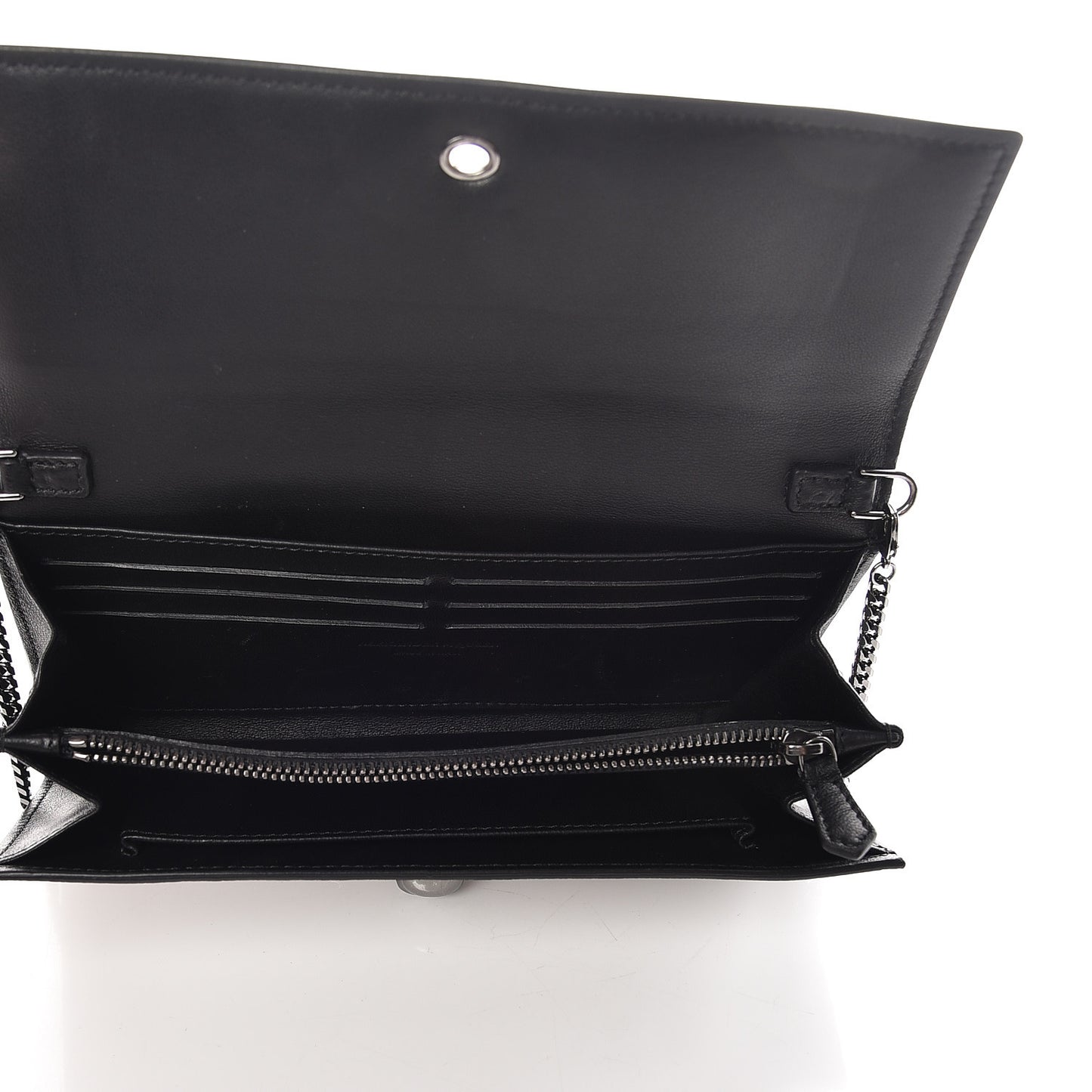 Metallic Calfskin Skull Wallet on Chain Black Pearl