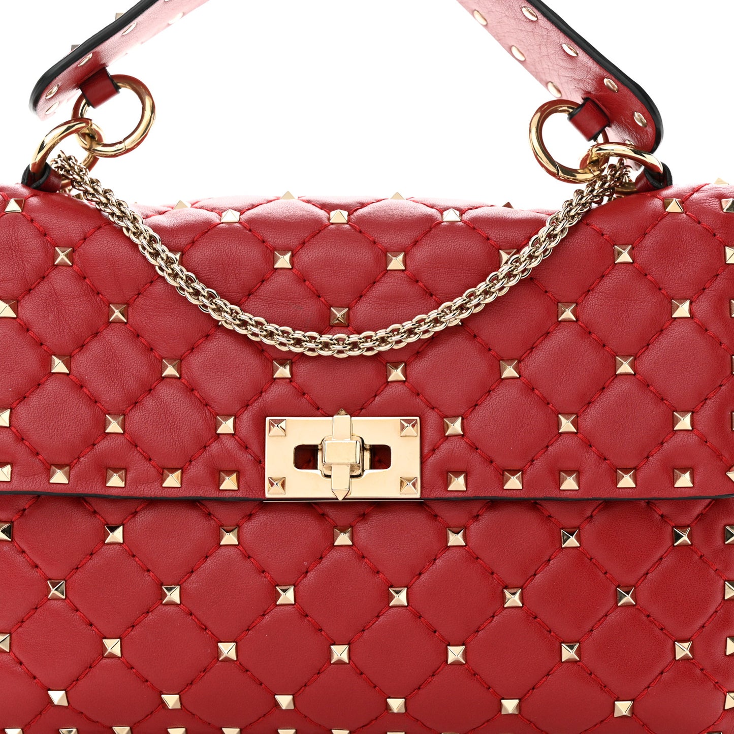 Lambskin Medium Rockstud Spike Shoulder Bag Red