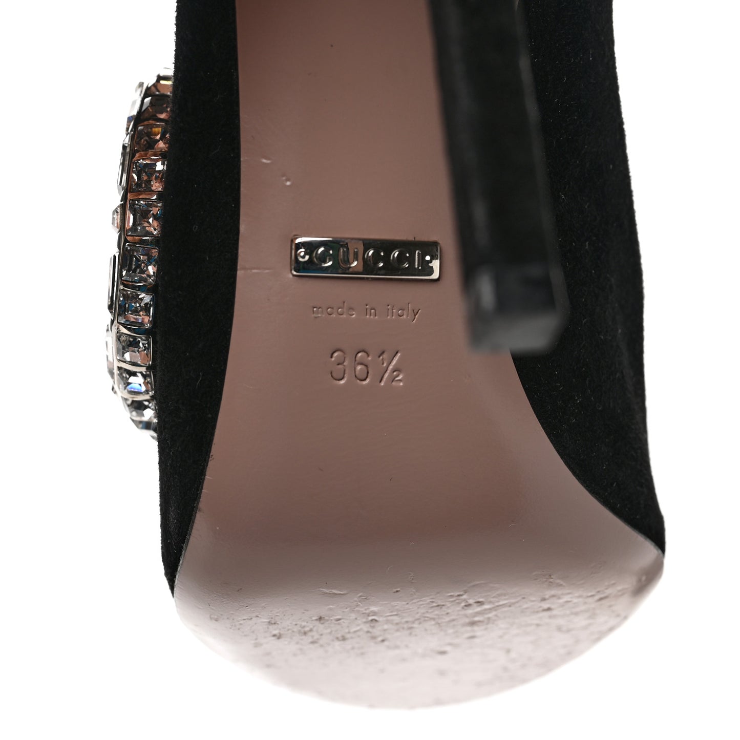 Suede Crystal Maxine Horsebit High Heel Slides 36.5 Black