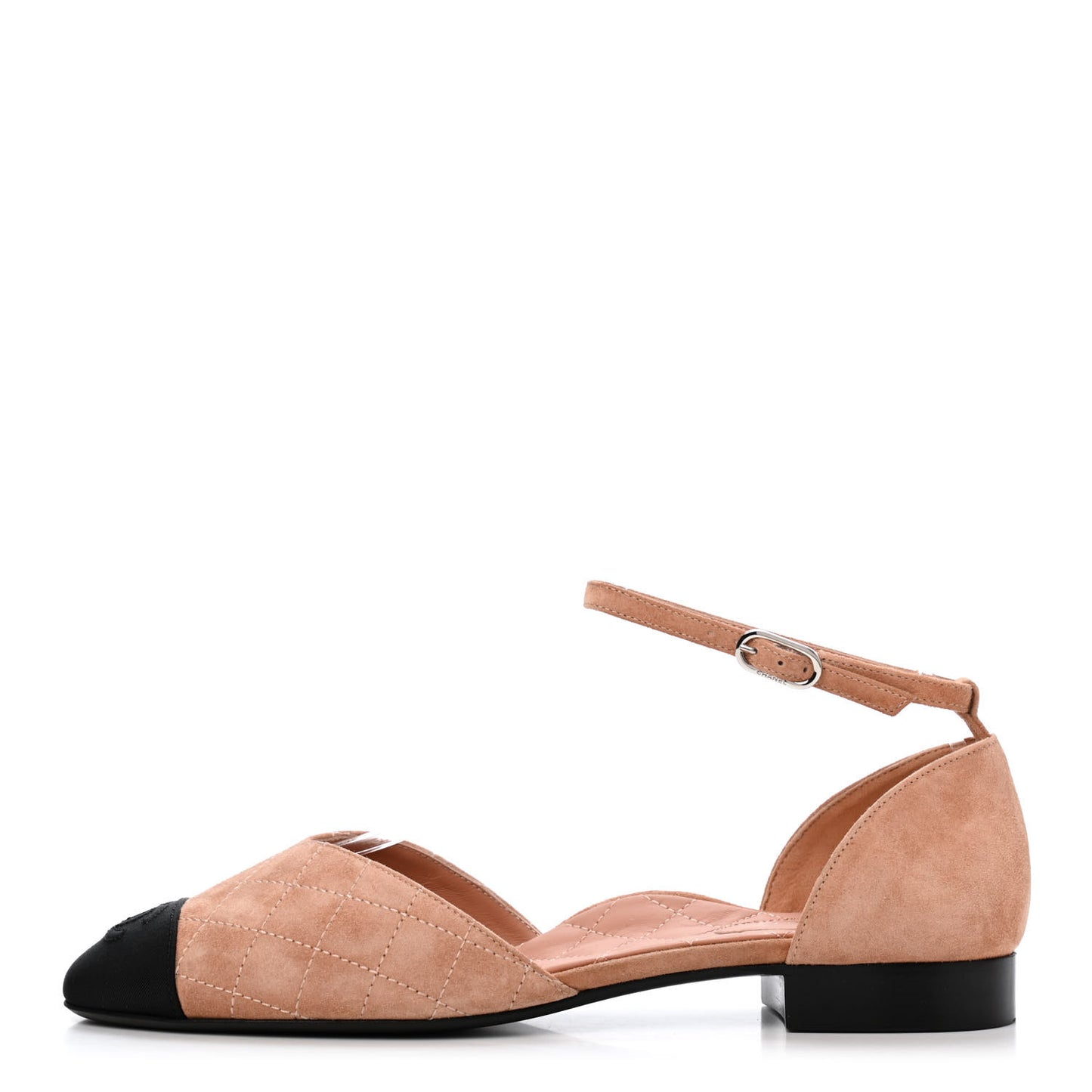 Suede Grosgrain Cap Toe CC Ankle Strap Sandals 40 Pink Black