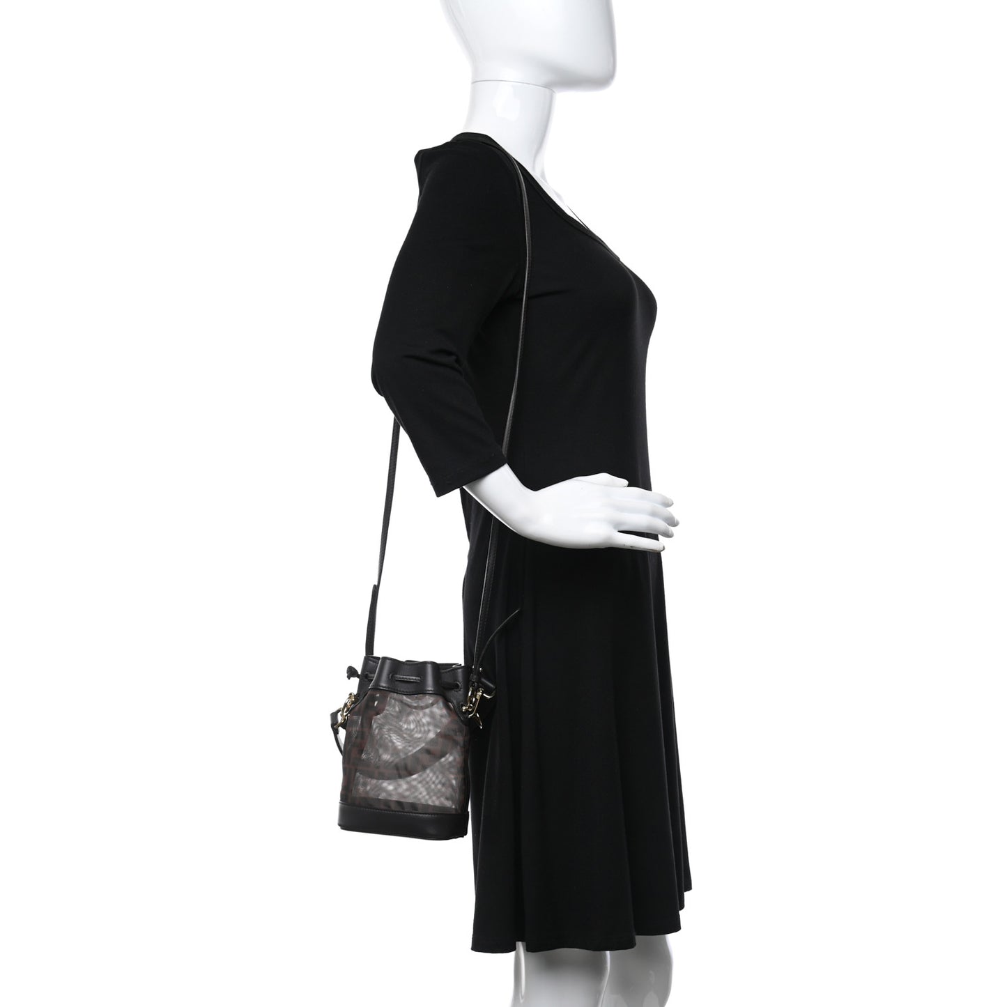 Mesh Vitello Grace F is Fendi FF 1974 Grande Mon Tresor Bucket Bag Marrone Black Ebano