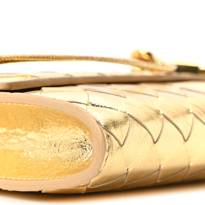 Bottega Veneta Metallic Lambskin Intrecciato Long Andiamo Top Handle Clutch Gold 10 of 12
