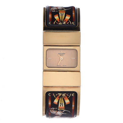 Hermes Stainless Steel Enamel 19mm Printed Horse Loquet Quartz Watch Black 1 of 7