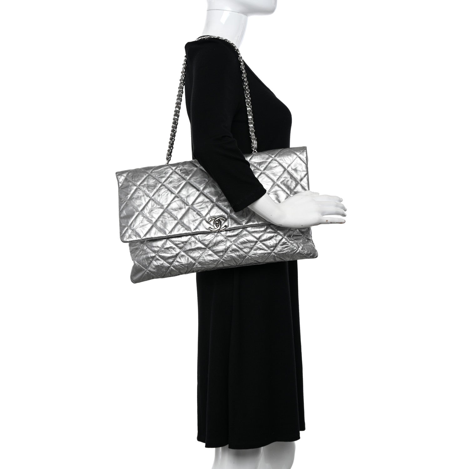 Chanel Metallic Crumpled Calfskin Big Bang Large Flap Bag Silver 2 of 14