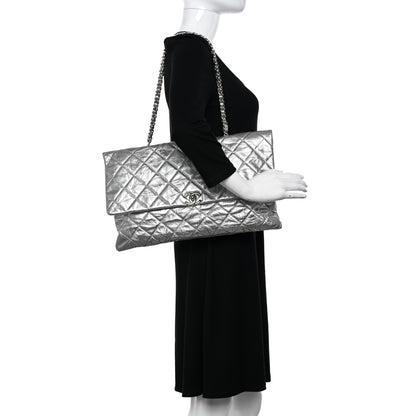 Chanel Metallic Crumpled Calfskin Big Bang Large Flap Bag Silver 2 of 14