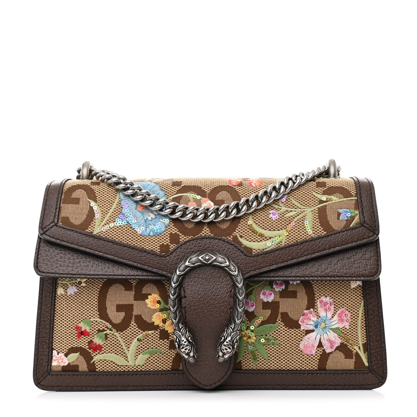 Monogram Jumbo GG Textured Dollar Calfskin Embroidered Small Dionysus Shoulder Bag Camel Ebony New Acero Multicolor