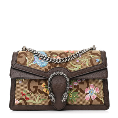 Gucci Monogram Jumbo GG Textured Dollar Calfskin Embroidered Small Dionysus Shoulder Bag Camel Ebony New Acero Multicolor 1 of 10