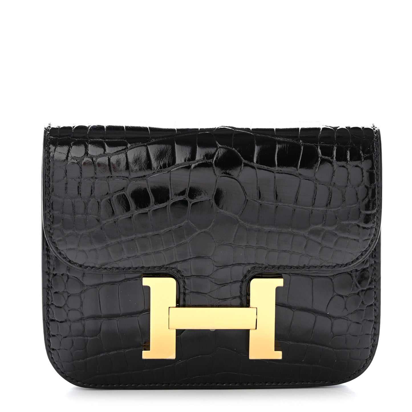Shiny Alligator Constance Slim Wallet Black