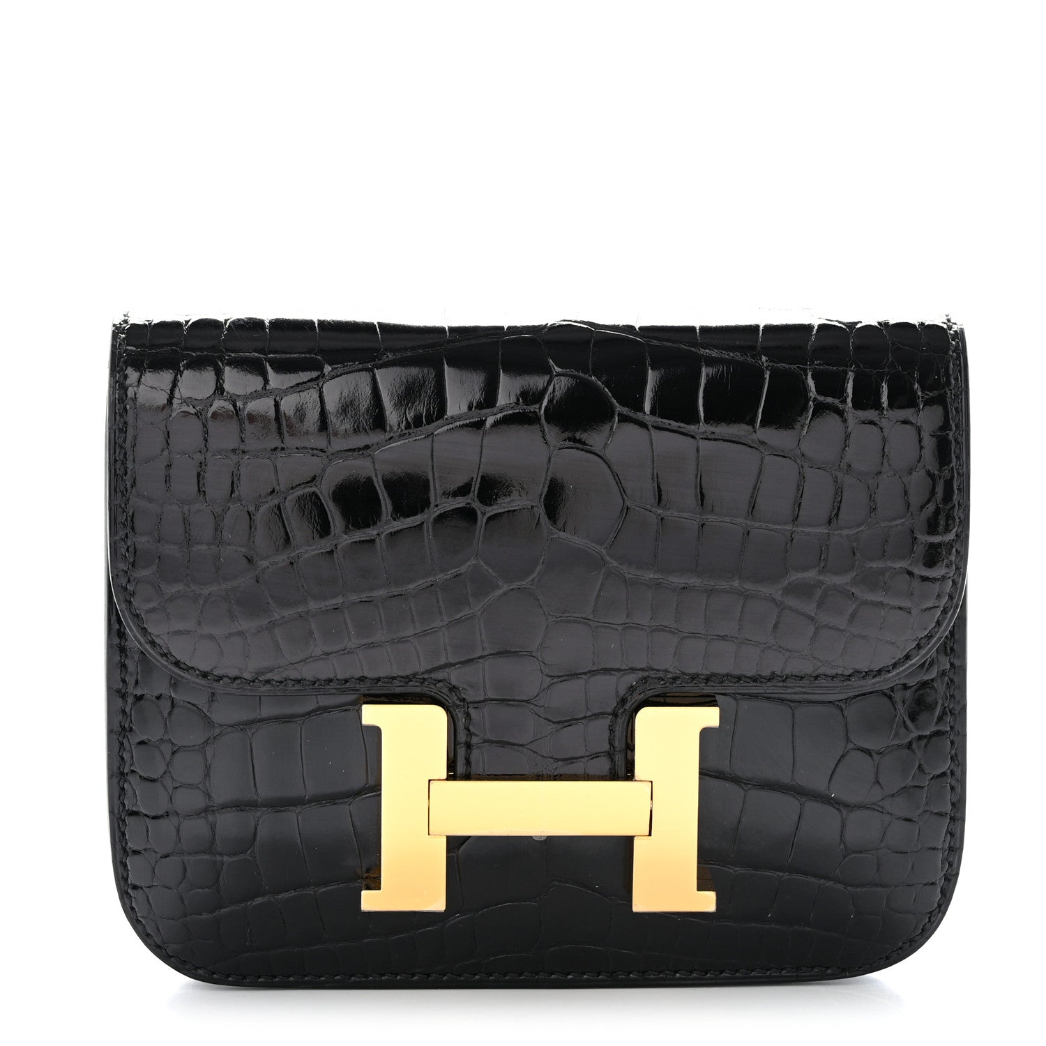 Hermes Shiny Alligator Constance Slim Wallet Black 1 of 8