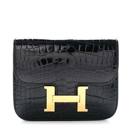 Hermes Shiny Alligator Constance Slim Wallet Black 1 of 8