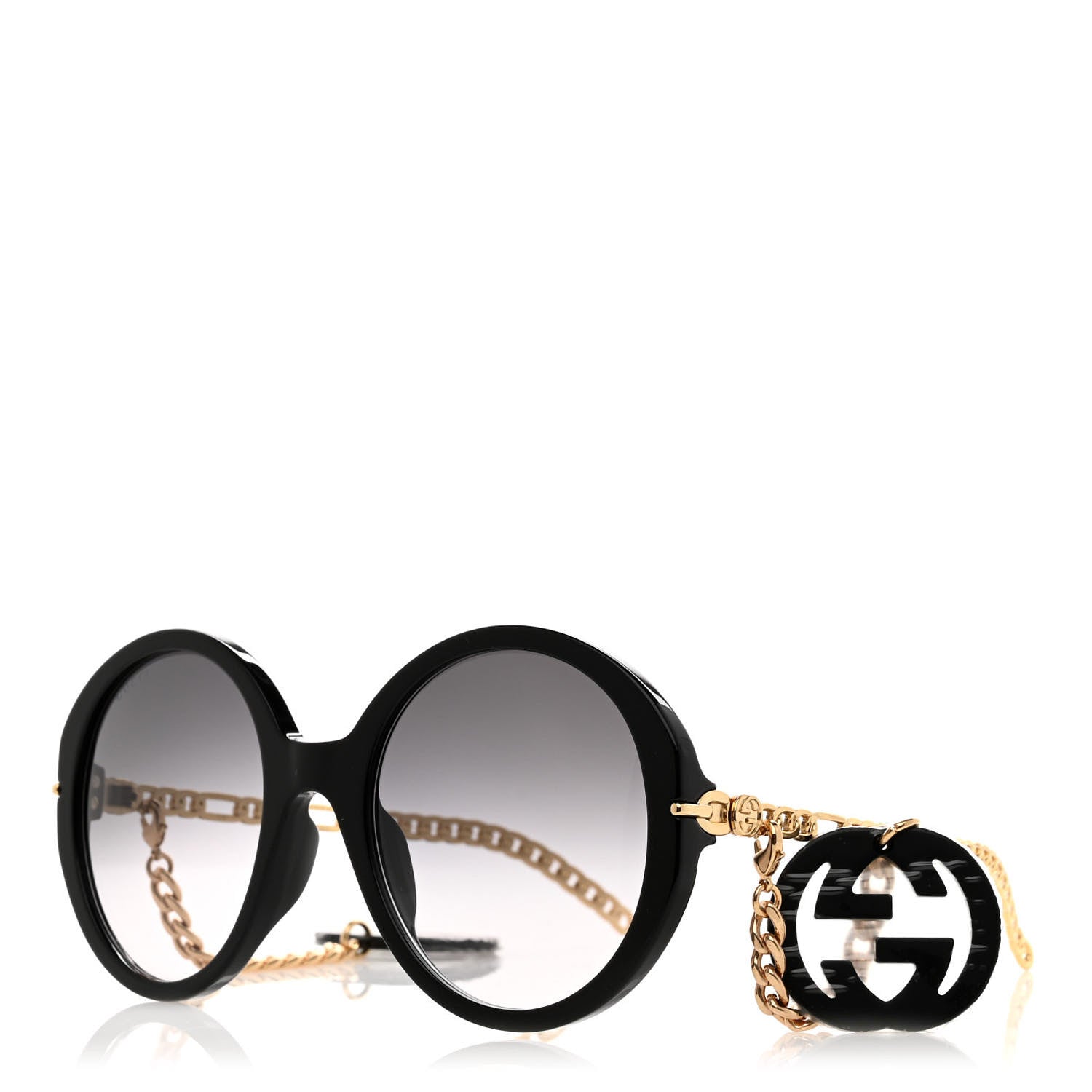 Gucci Acetate Detachable Charm Oversized Frame Round Sunglasses GG0726S Black 1 of 9