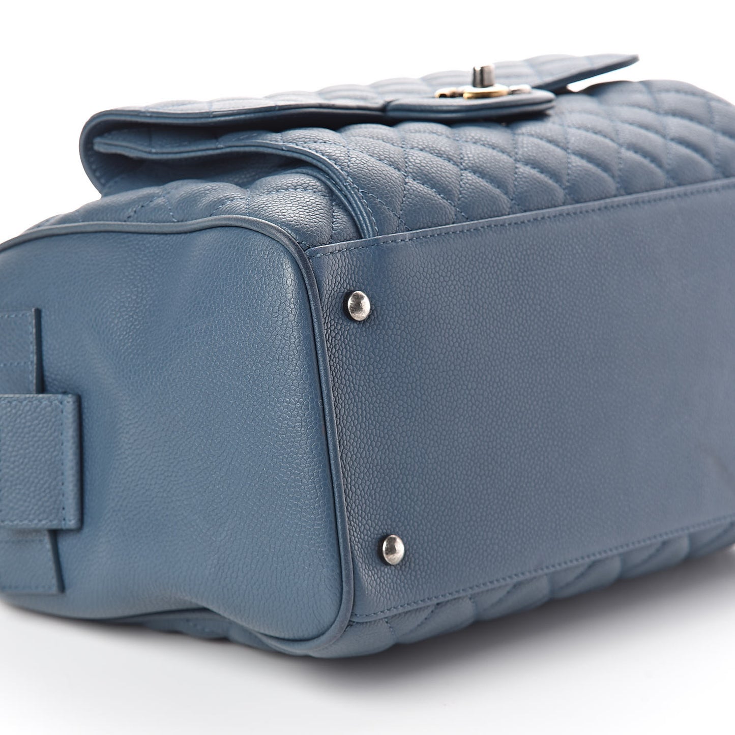 Grained Calfskin Quilted Large Casual Pocket Bowling Bag Blue
