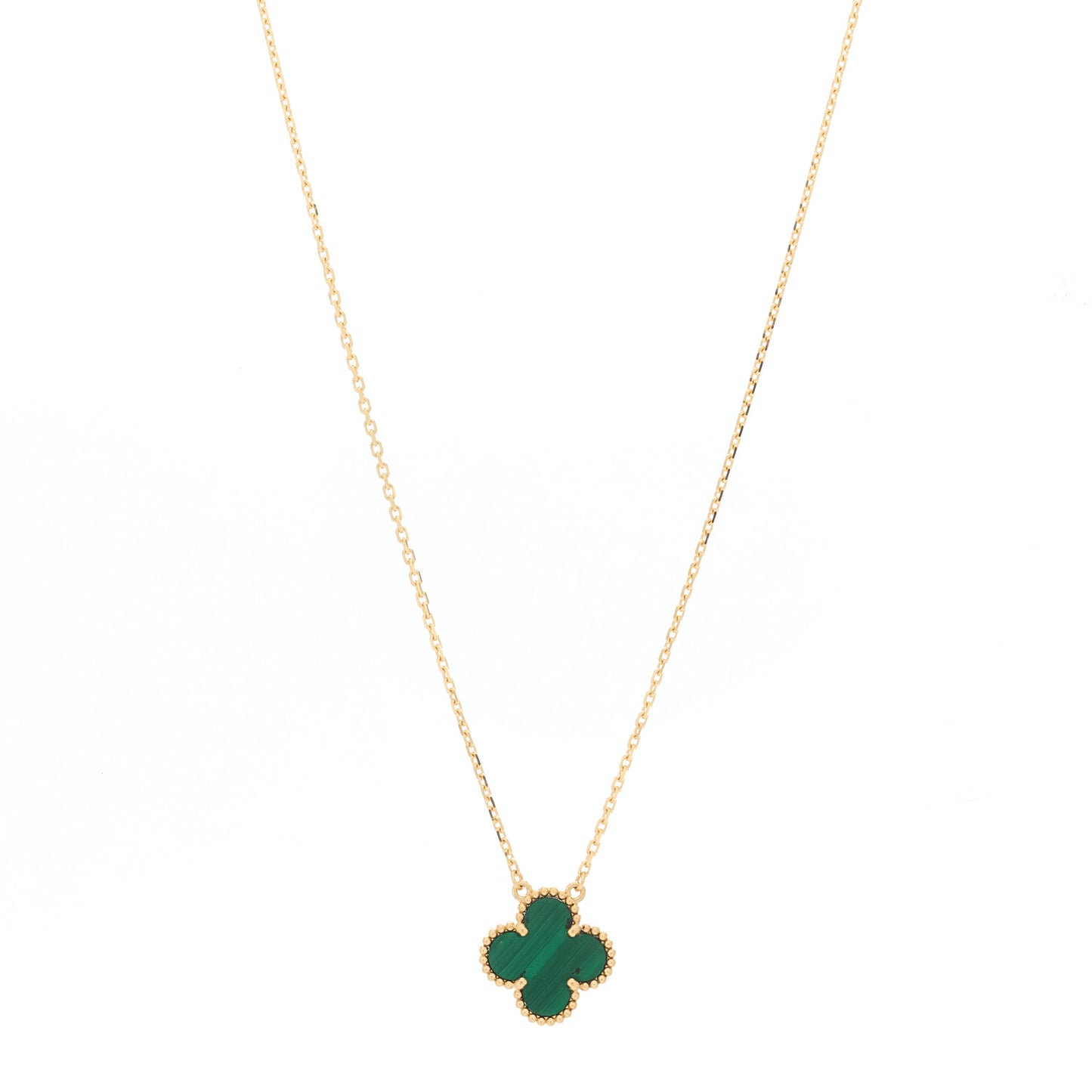 18K Yellow Gold Malachite Vintage Alhambra Pendant Necklace