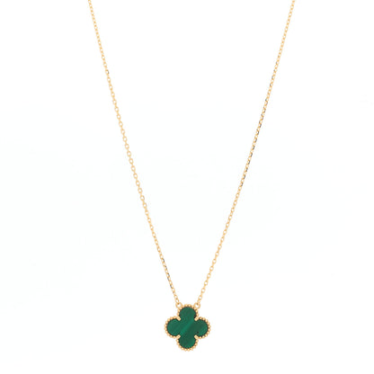 Van Cleef & Arpels 18K Yellow Gold Malachite Vintage Alhambra Pendant Necklace 1 of 5