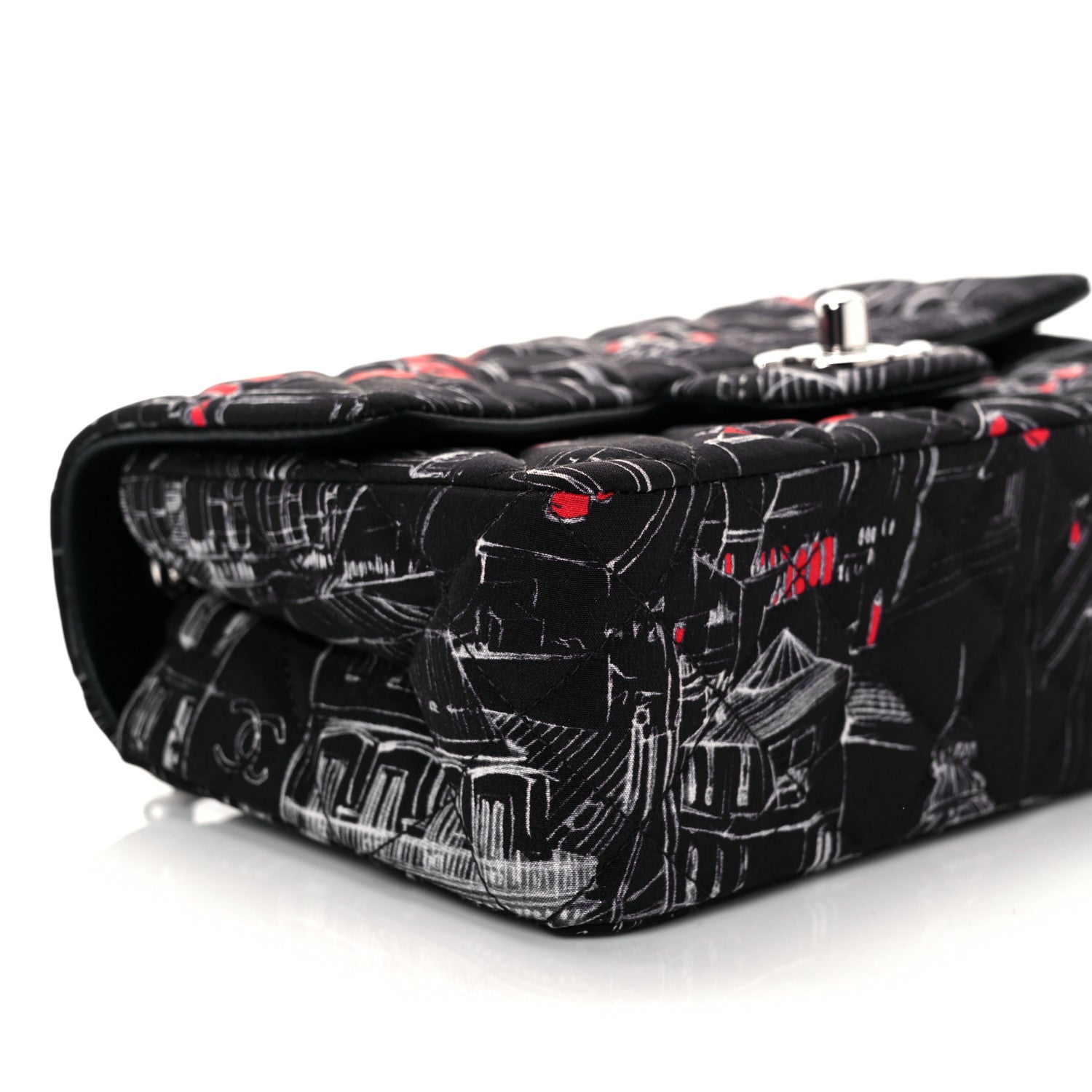 Chanel Fabric Printed Paris Rooftops Quilted Mini Rectangular Flap Black Red White 22 of 30