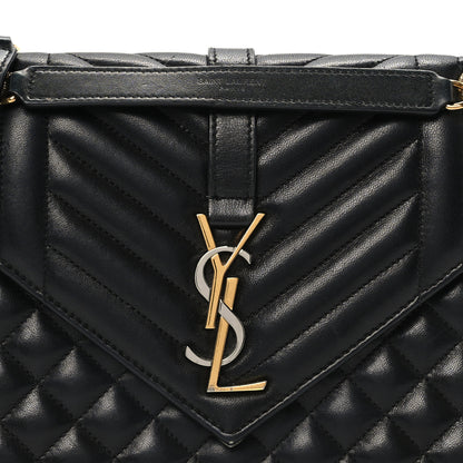 Saint Laurent Lambskin Mixed Matelasse Triquilt Medium Monogram Satchel Black 8 of 10