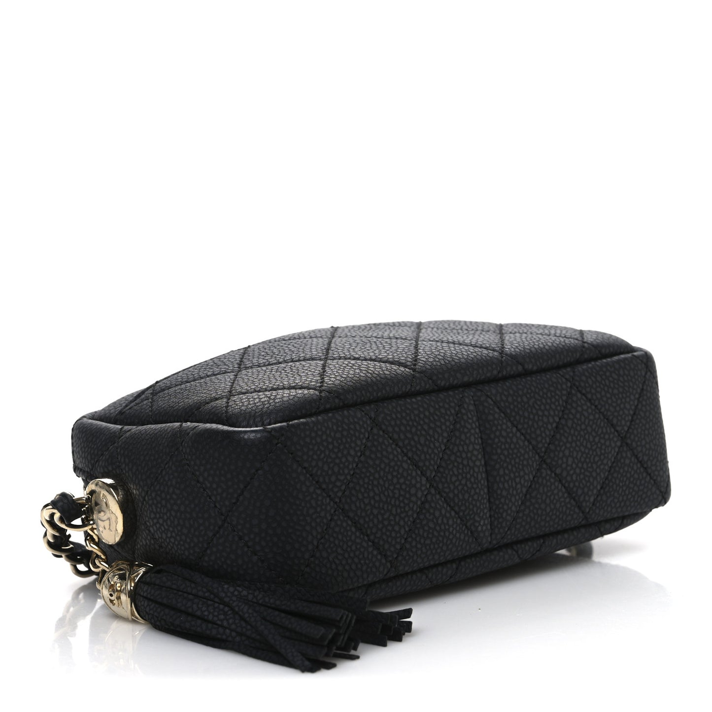 Caviar Flat Quilted Mini Coco Tassel Camera Case Black