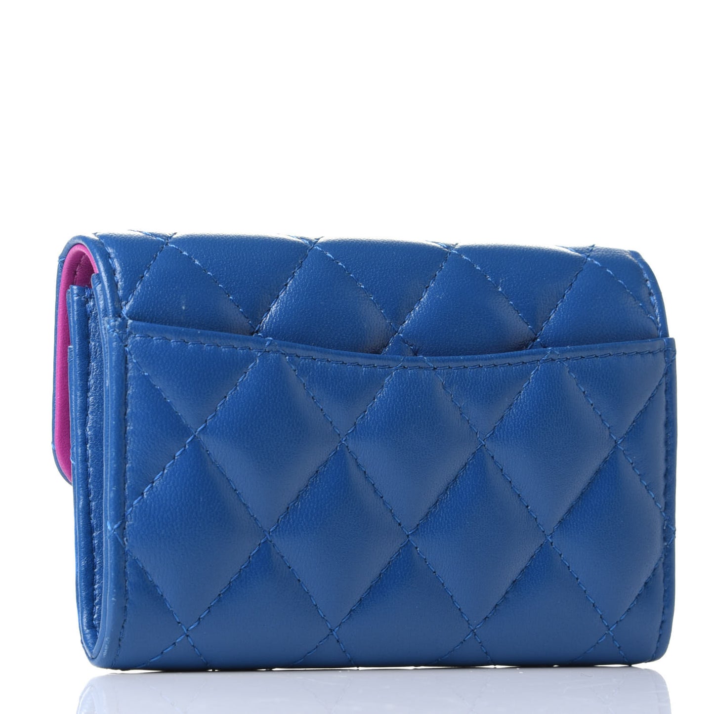 Lambskin Quilted Flap Card Holder Wallet Blue Pink