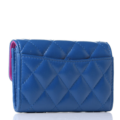 Chanel Lambskin Quilted Flap Card Holder Wallet Blue Pink 2 of 4