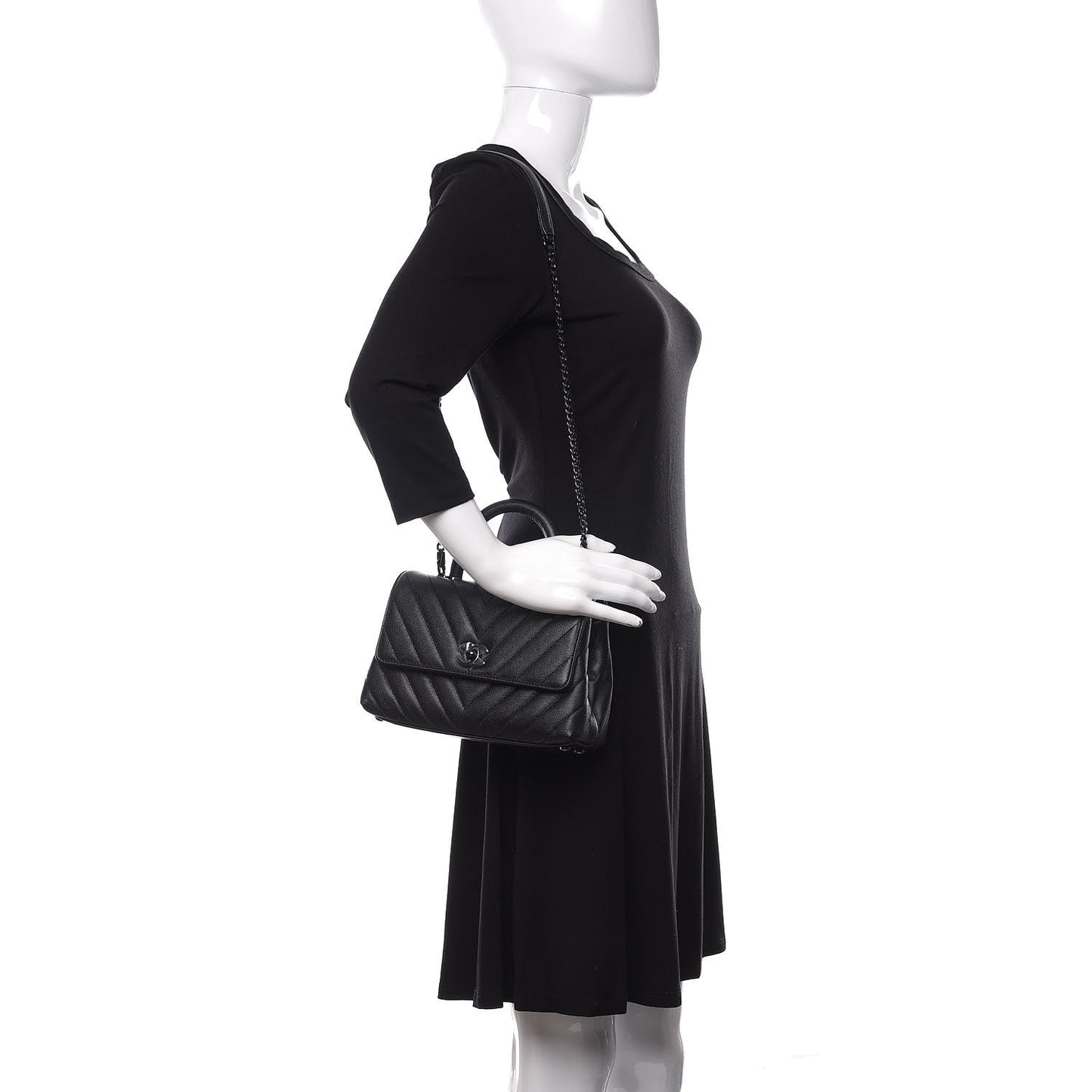 Caviar Chevron Quilted Mini Coco Handle Flap So Black