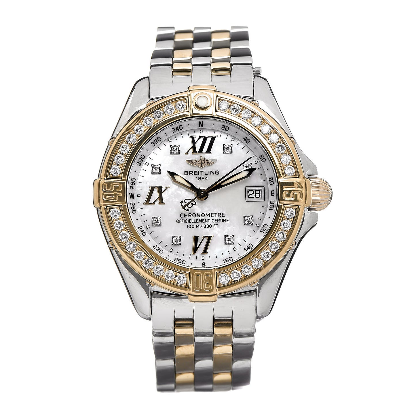 Stainless Steel 18K Yellow Gold Diamond Mother of Pearl 31mm Windrider Quartz Watch D71365