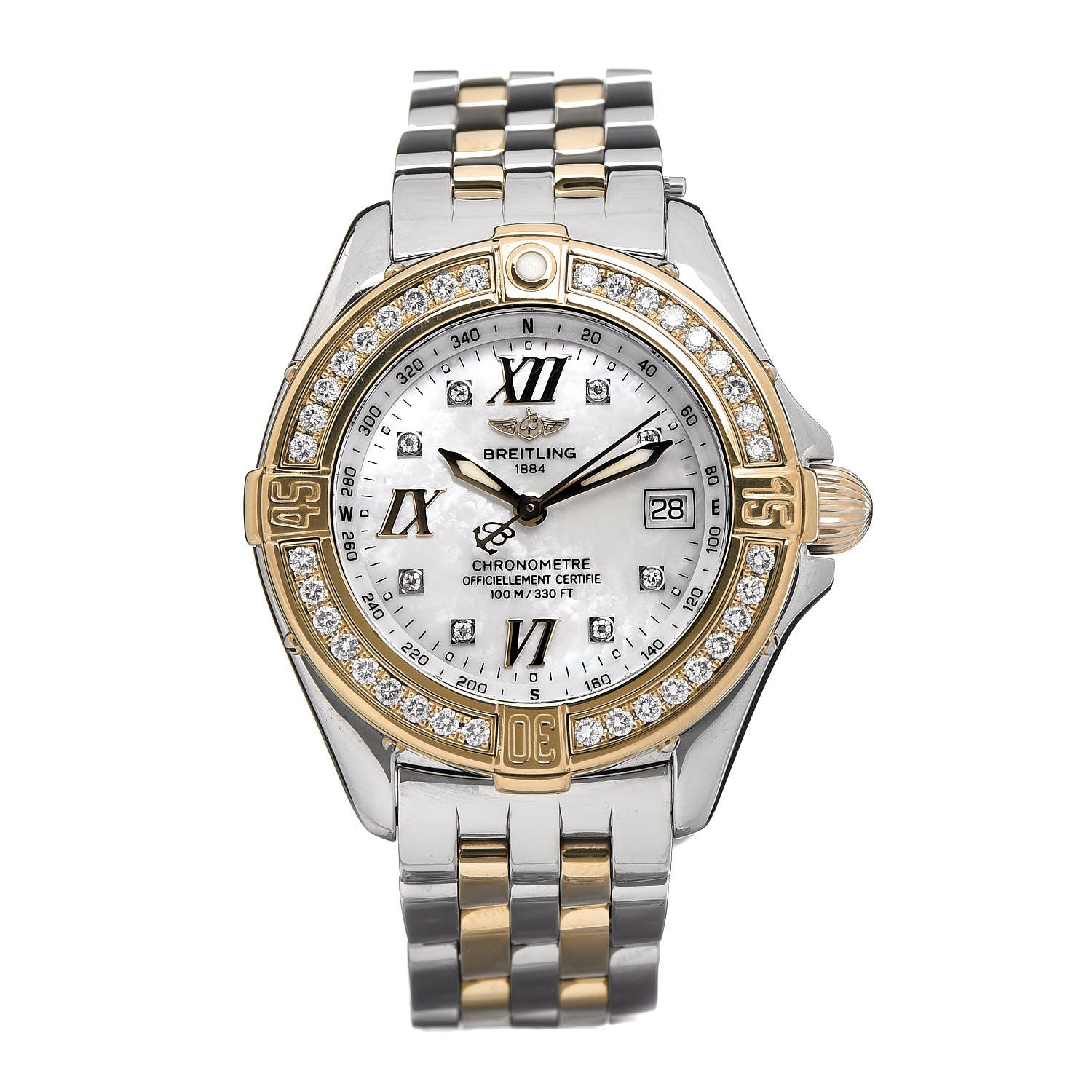 Breitling Stainless Steel 18K Yellow Gold Diamond Mother of Pearl 31mm Windrider Quartz Watch D71365 1 of 6