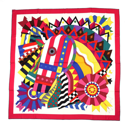 Hermes Cashmere Silk Cheval De Fete Shawl 140 Rose Vif White Multicolor 1 of 5