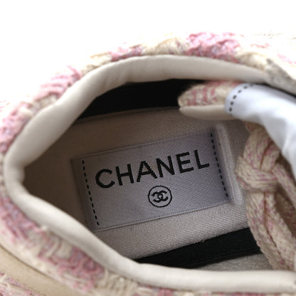 Chanel Tweed Suede Calfskin Womens CC Sneakers 39 Pink Ecru 8 of 8