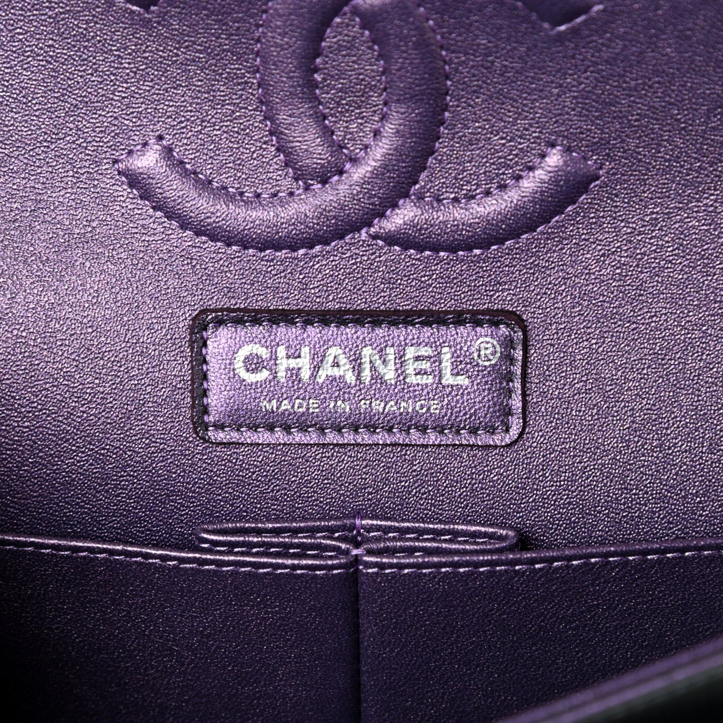 Iridescent Lambskin Quilted Medium Double Flap Dark Purple