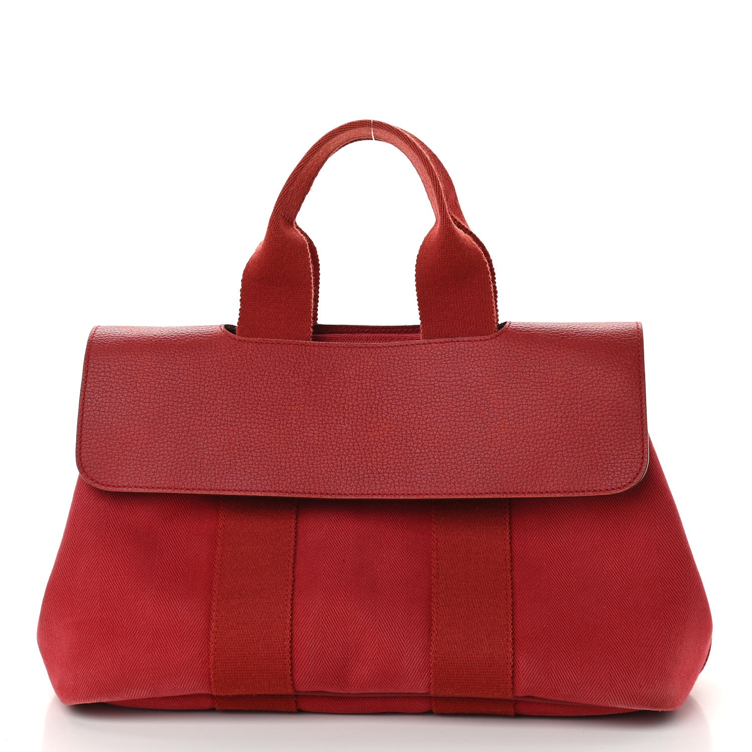 Hermes Chevron Herringbone Toile Vache Liegee Valparaiso Tote PM Rouge Garance 2 of 10