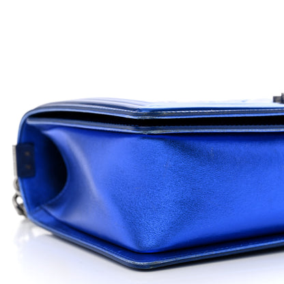 Chanel Metallic Patent Quilted New Medium Boy Flap Blue 9 of 15