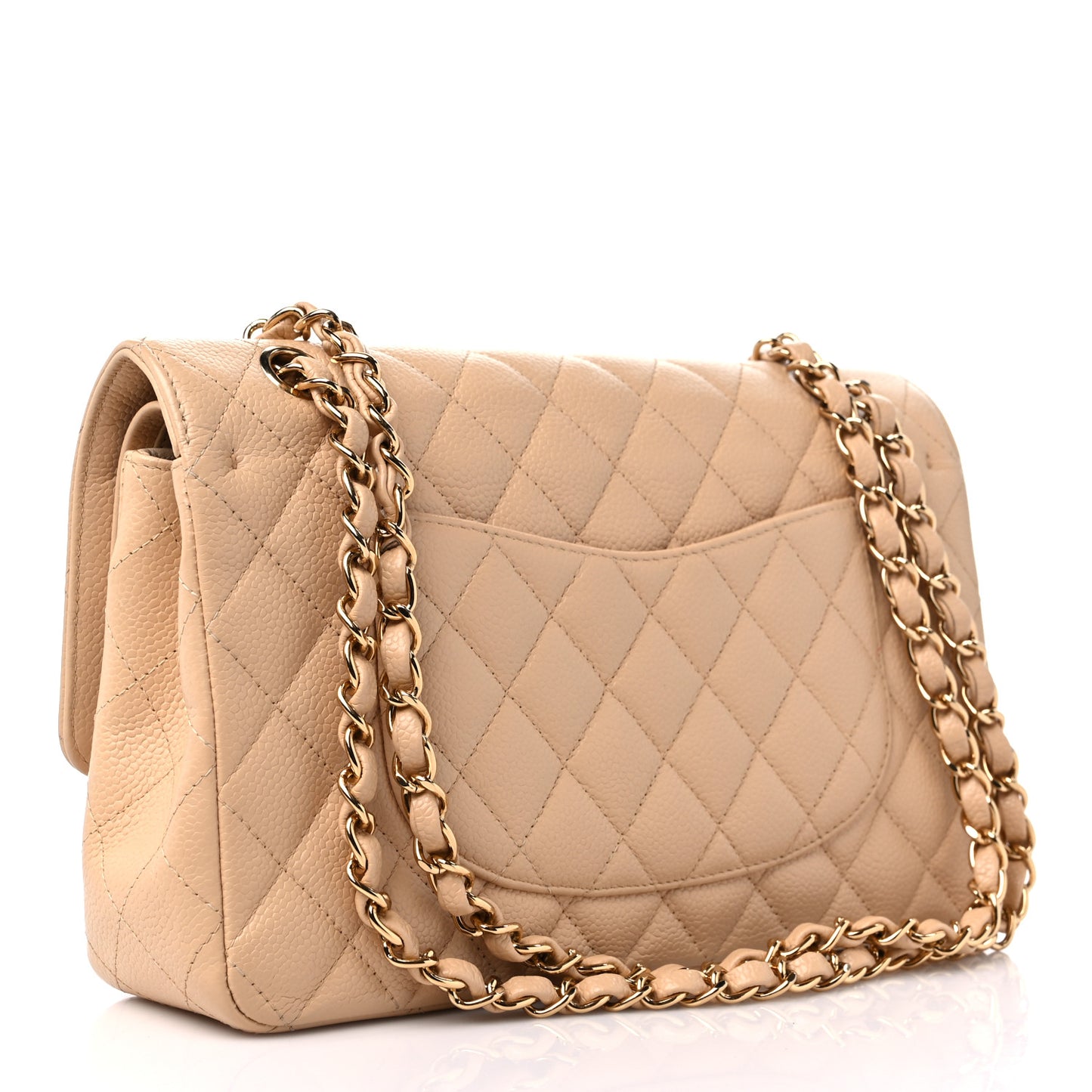 Caviar Quilted Medium Double Flap Beige