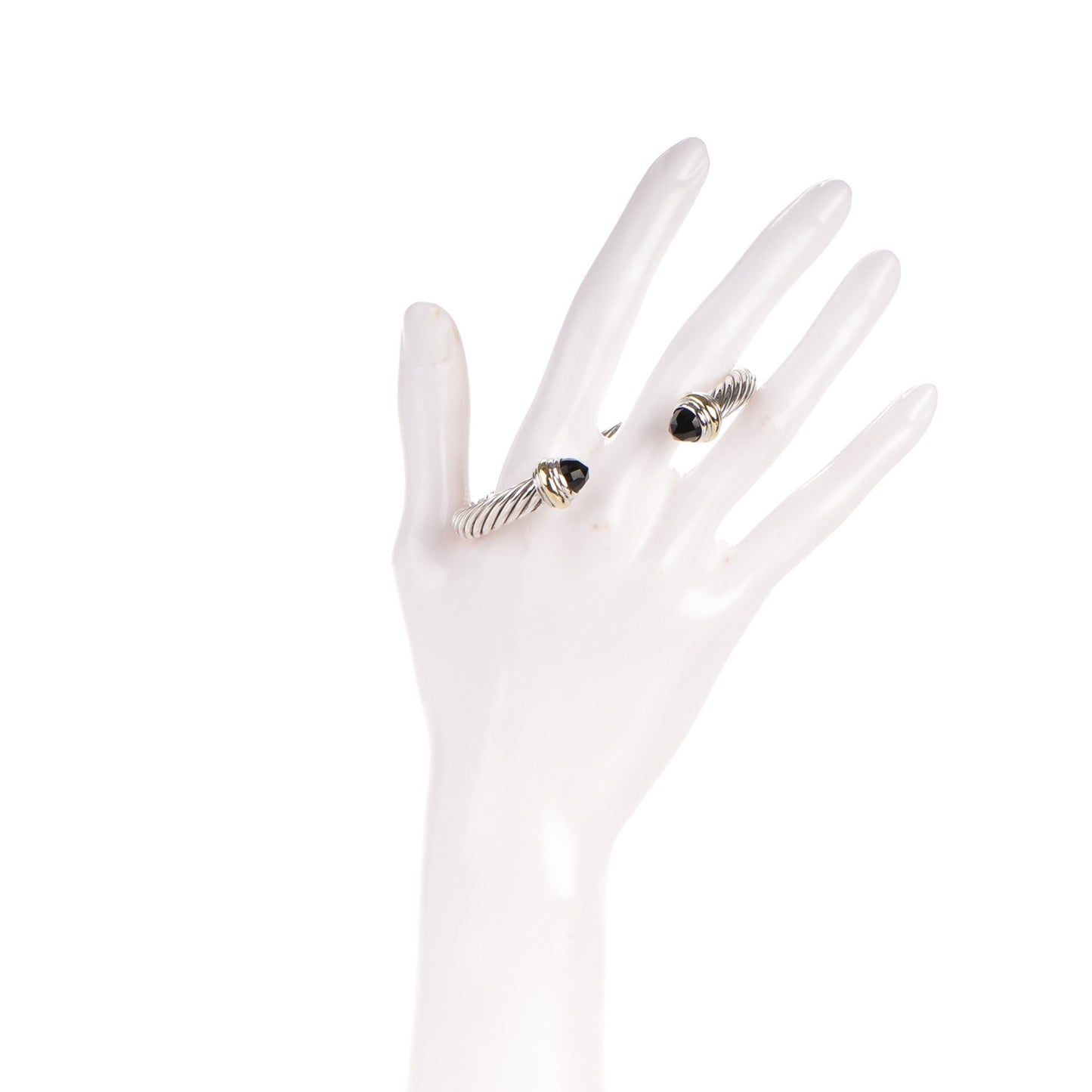 Sterling Silver 14K Yellow Gold Black Onyx 7mm Cable Classics Bracelet
