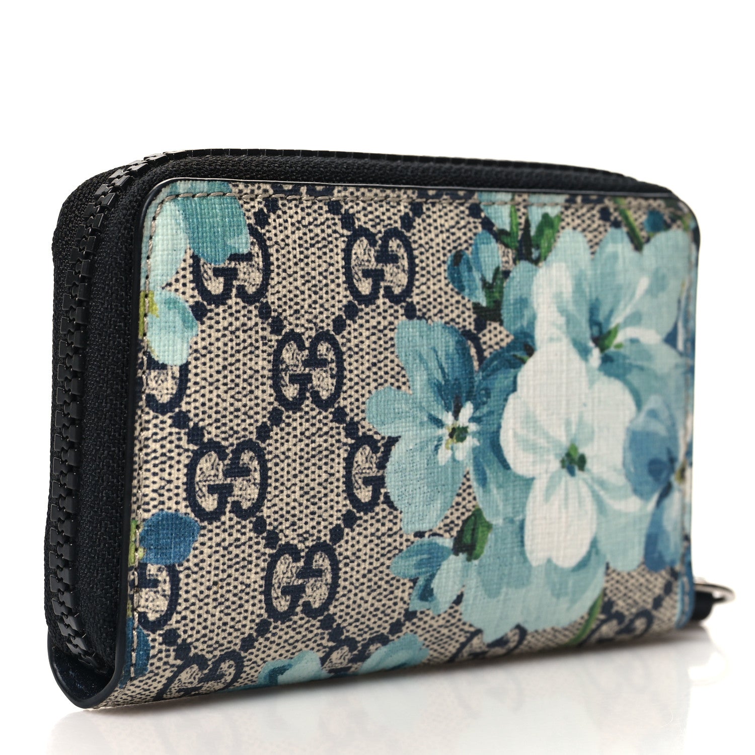 Gucci GG Supreme Monogram Blooms Zip Around Card Case Wallet Beige Blue Navy 3 of 6