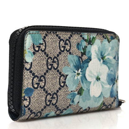 Gucci GG Supreme Monogram Blooms Zip Around Card Case Wallet Beige Blue Navy 3 of 6