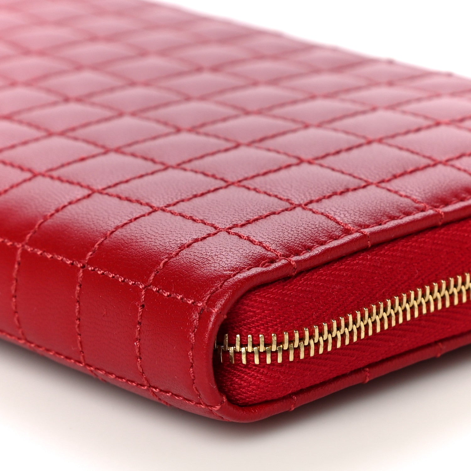 Celine Lambskin Quilted Large C Charm Zip Around Wallet Red 11 of 13