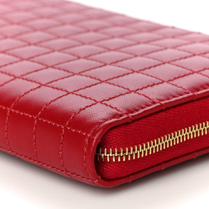 Celine Lambskin Quilted Large C Charm Zip Around Wallet Red 11 of 13
