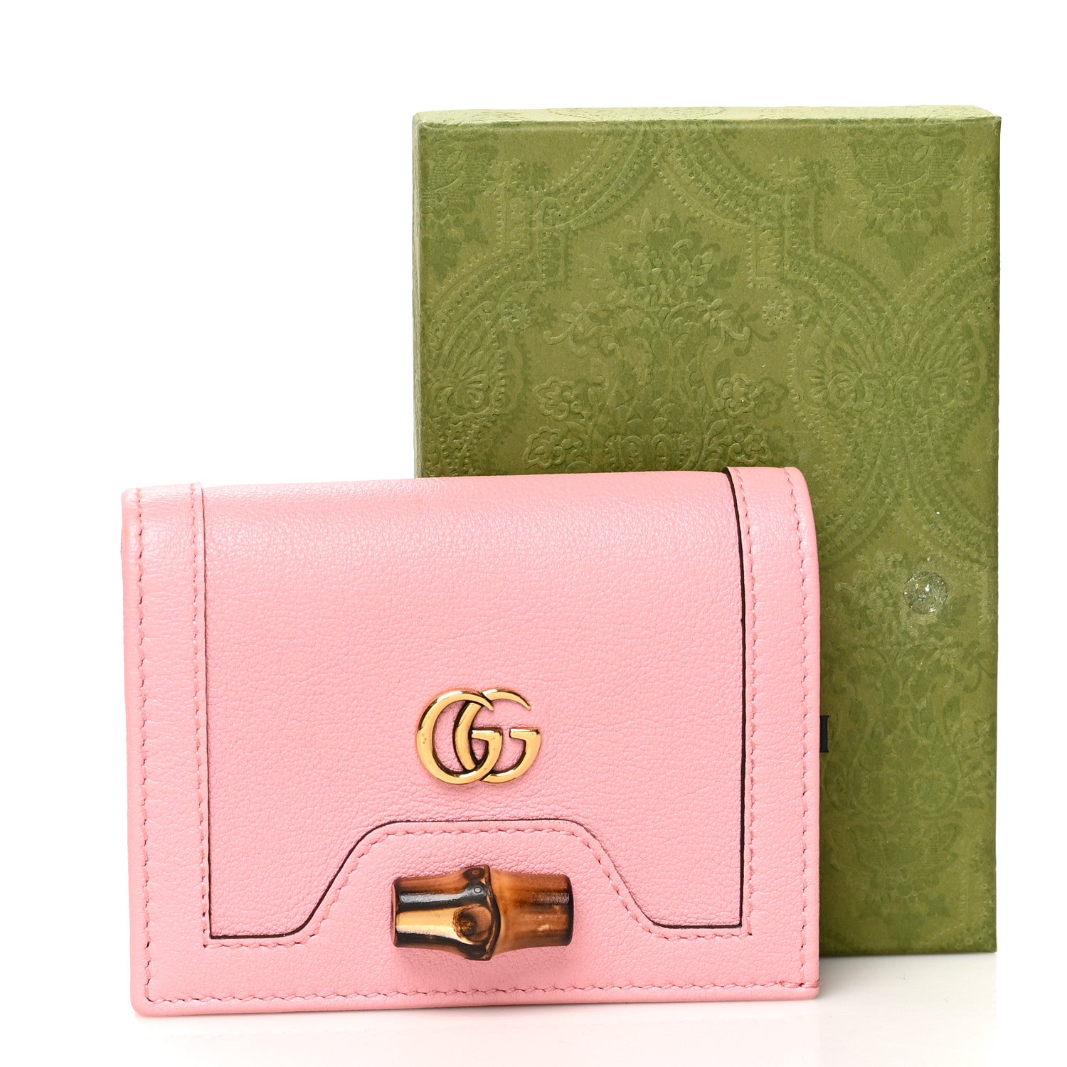 Gucci Wonka Grain Calfskin Diana Card Case Wallet Wild Rose 9 of 9