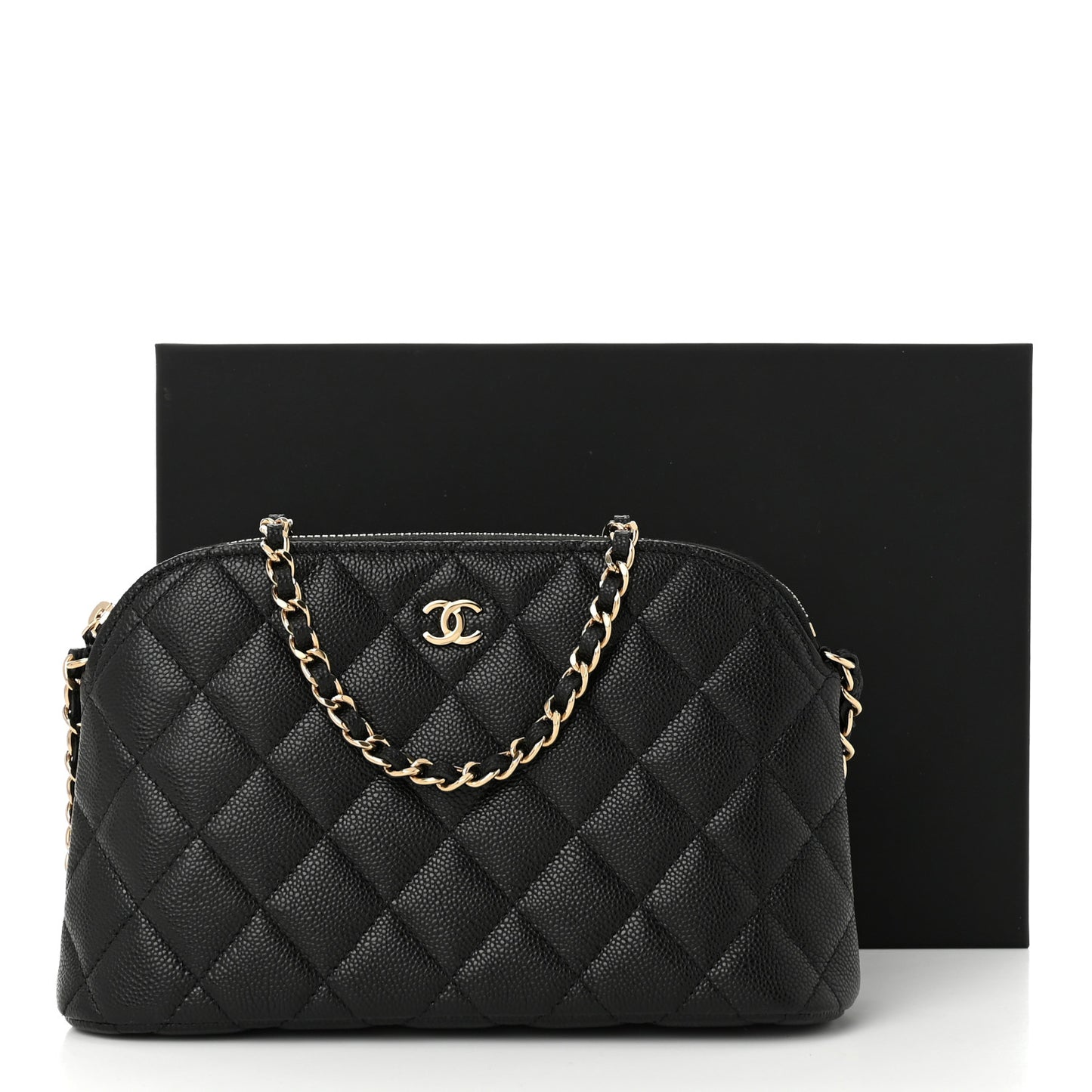 Caviar Quilted Classic Clutch With Chain Black