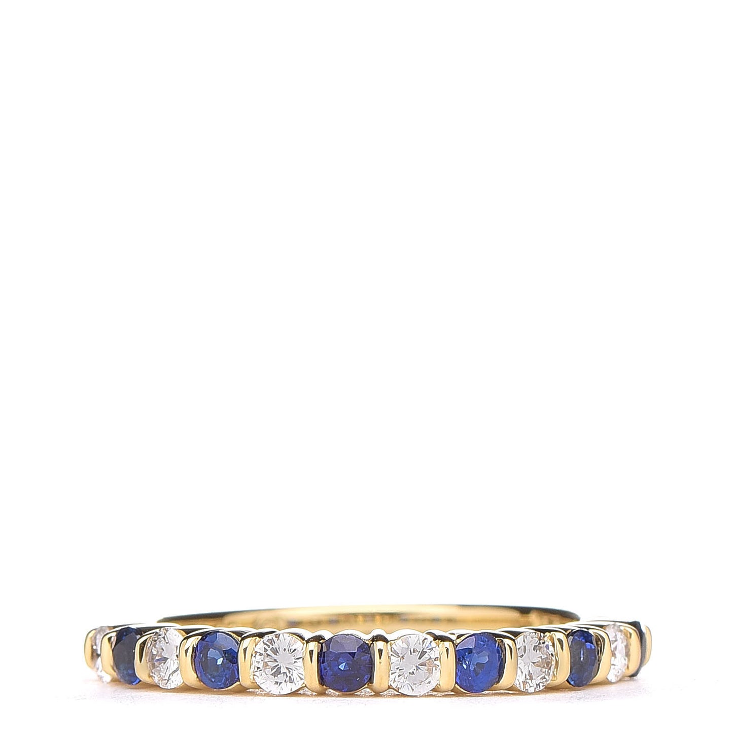 18K Yellow Gold Diamond Blue Sapphire Band Ring 50 5.5