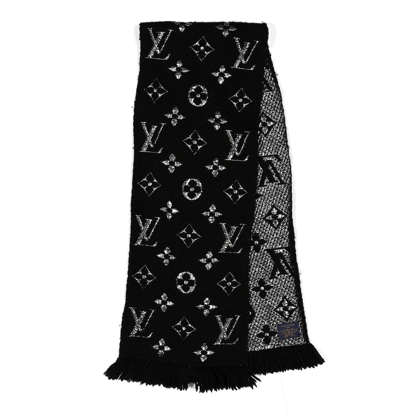 Wool Silk Logomania Shine Scarf Black
