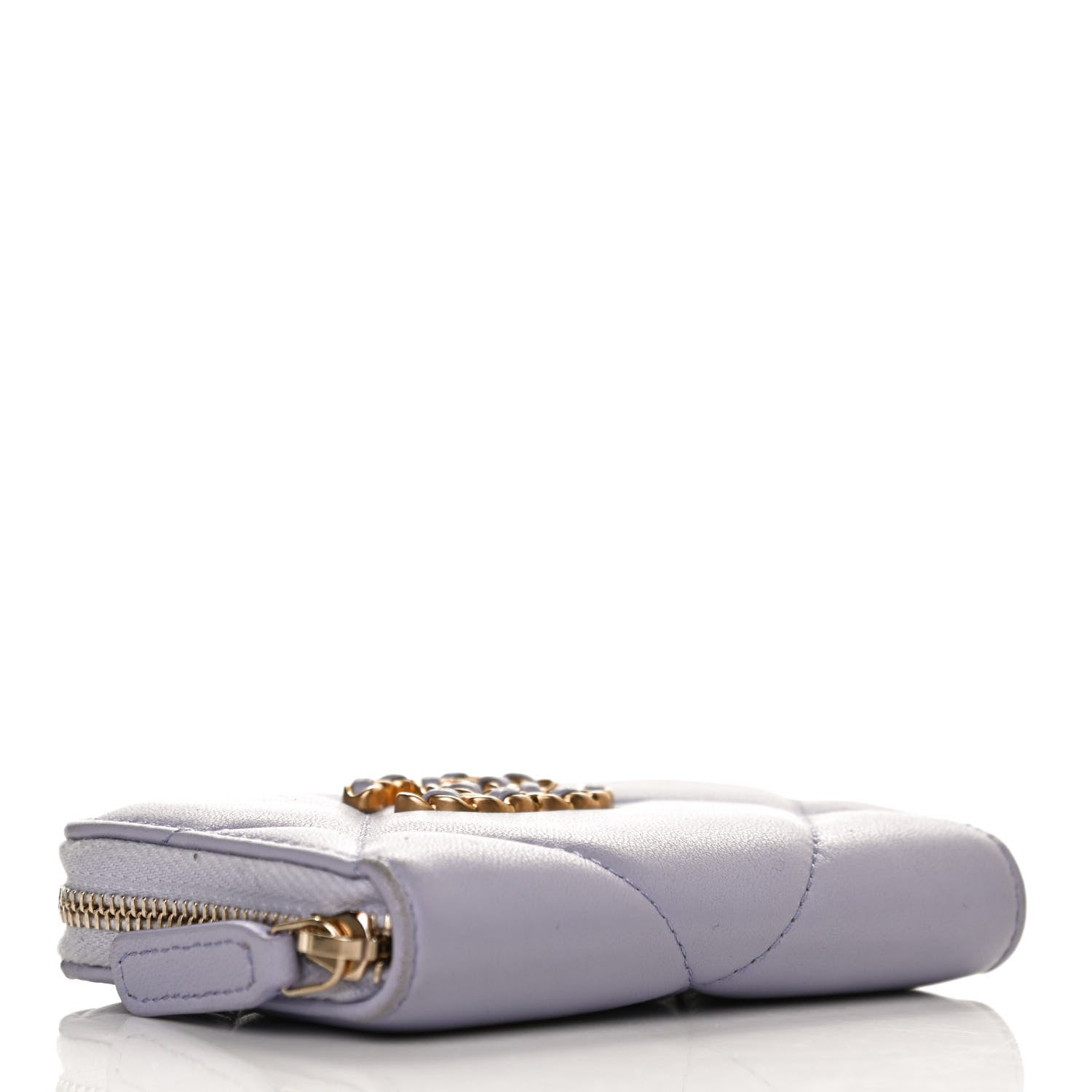 Chanel Lambskin Quilted Chanel 19 Zip Around Coin Purse Wallet Light Purple 4 of 12