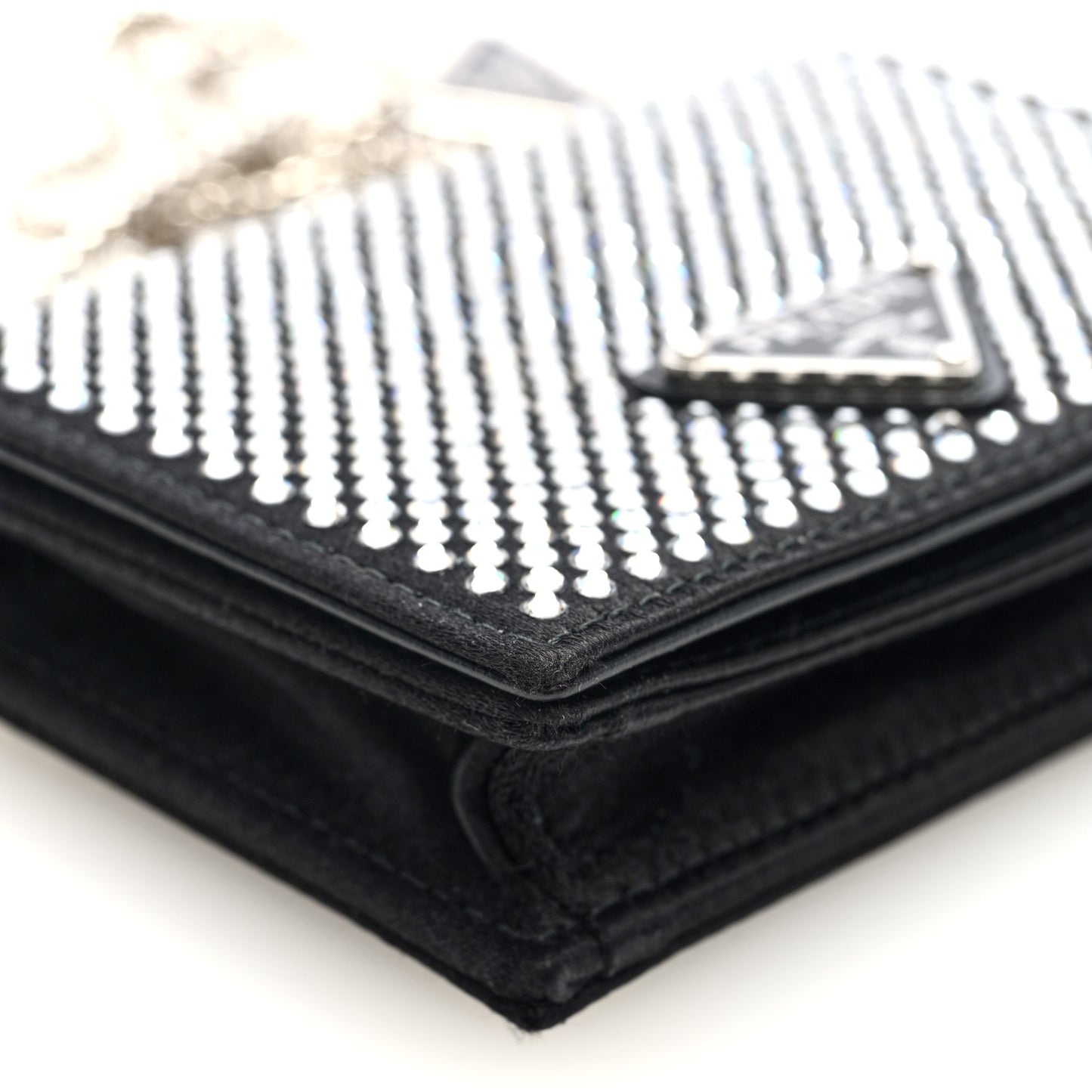 Satin Crystal Metal Triangle Logo Card Holder With Strap Cristal Cristal