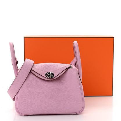 Hermes Taurillon Clemence Mini Lindy 20 Mauve Sylvestre 3 of 9