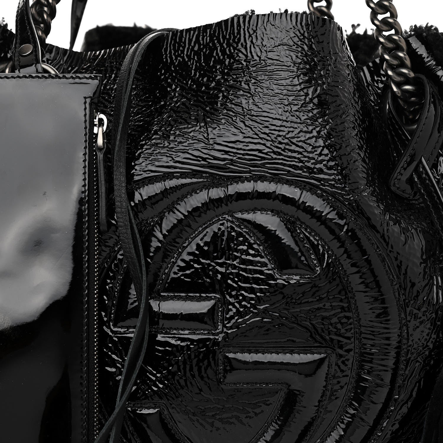 Gucci Patent Shearling Medium Soho Chain Shoulder Bag Black 11 of 14