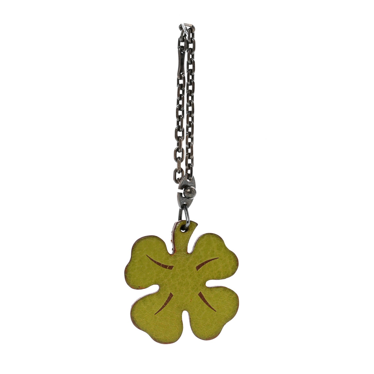 Hermes Chévre Mysore Lucky Clover Key Chain Bag Charm Vert Anis Orange 1 of 5