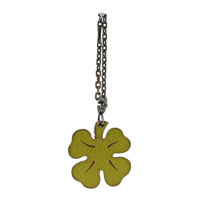 Hermes Chévre Mysore Lucky Clover Key Chain Bag Charm Vert Anis Orange 1 of 5