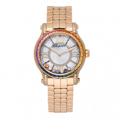 Chopard 18K Rose Gold Diamond Mother of Pearl Multicolor Sapphire 36mm Happy Sport Automatic Watch 1 of 6