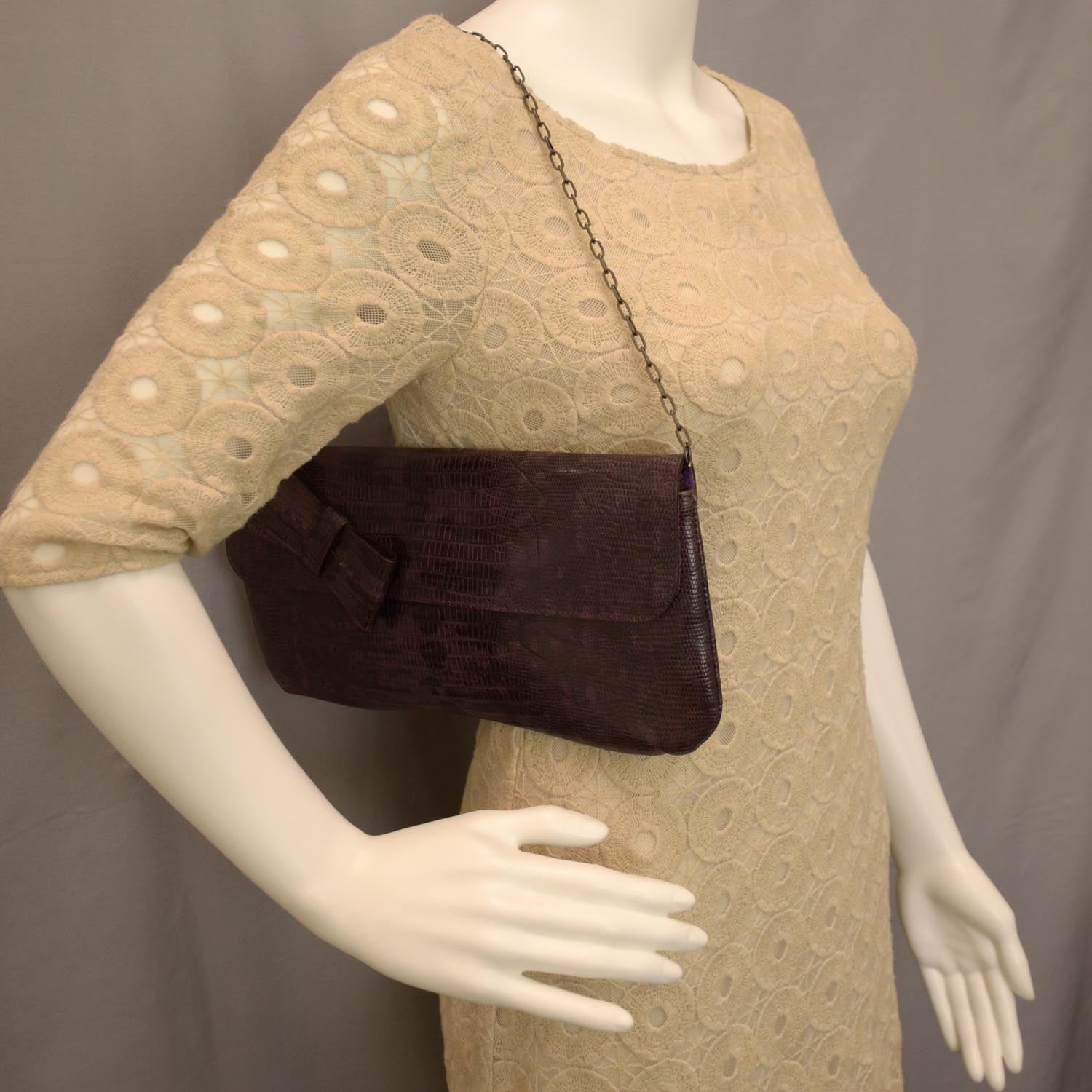 Miu Miu Lizard Embossed Bow Clutch Bag 2 of 7